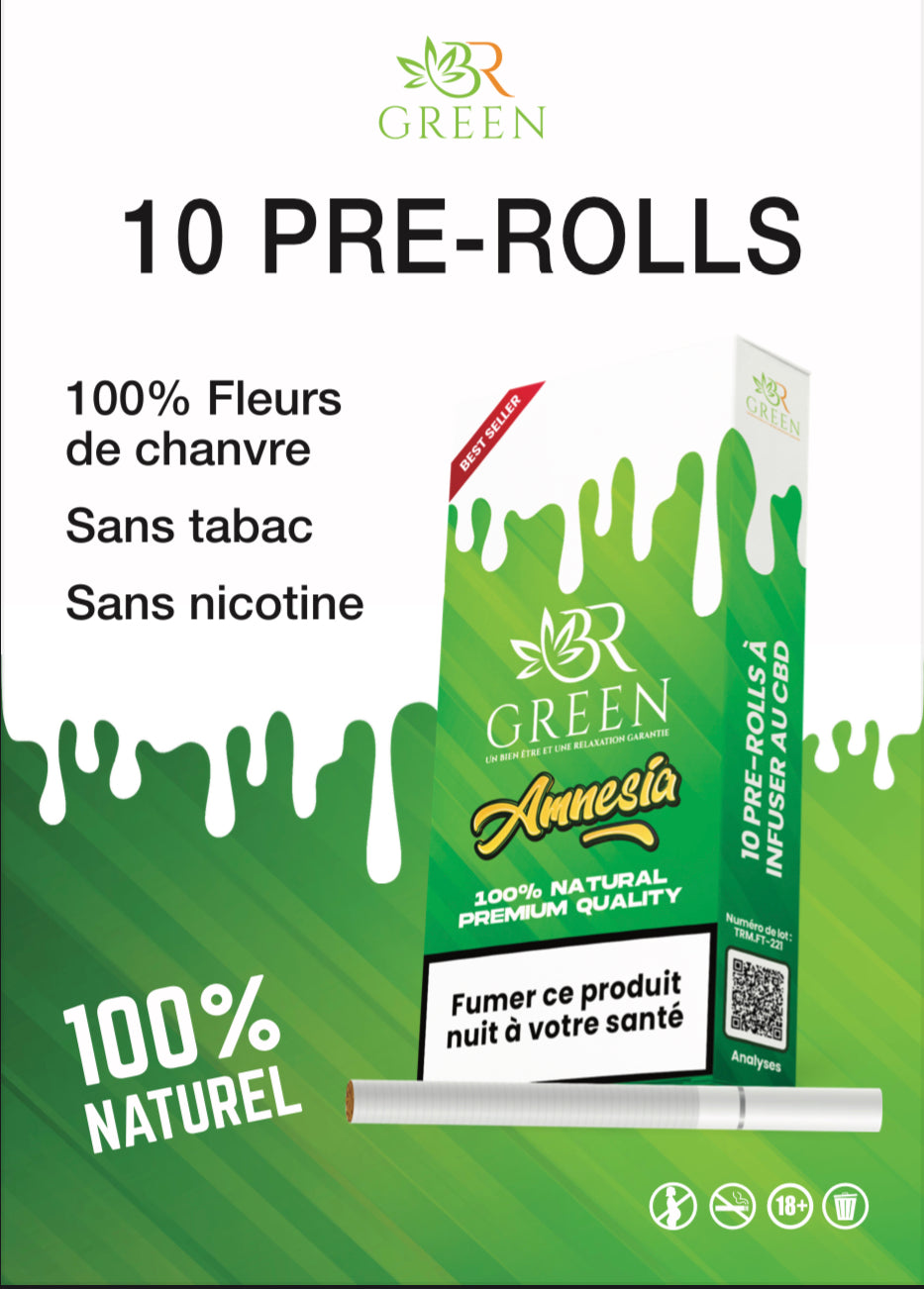 Cigarettes CBD Amnesia BRGREEN – 100 % Naturel, Sans Nicotine